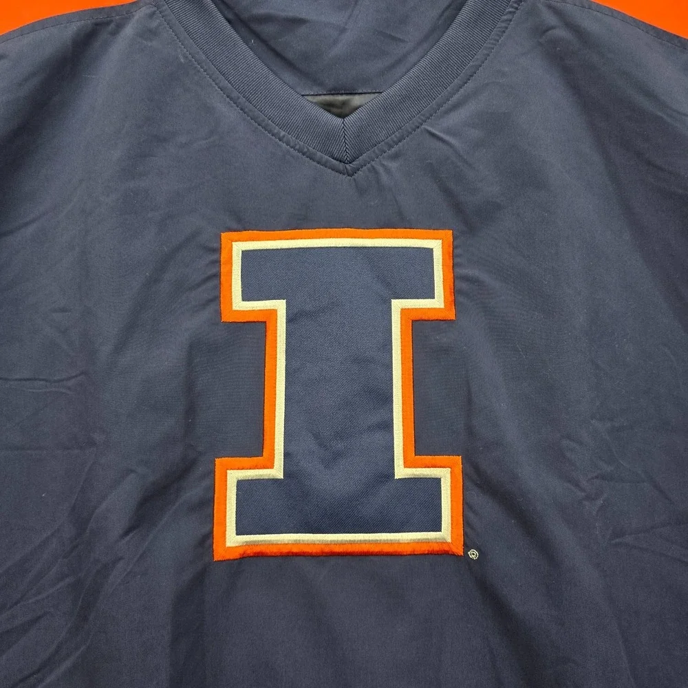 Illinois Fighting Illini Windbreaker Jacket Mens 2XL Blue Orange V-Neck‎ NCAA